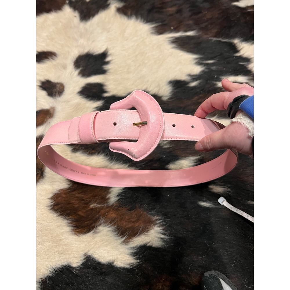 Ann Taylor Vintage Pink Genuine Leather Belt Large Sculptural Buckle Taiwan